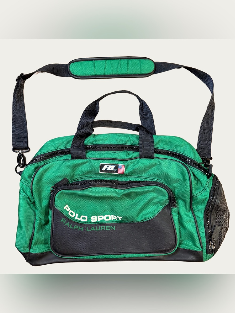 Vintage Polo Sport Ralph Lauren Green Duffel Bag Soft Case Shoe Compartment Gym